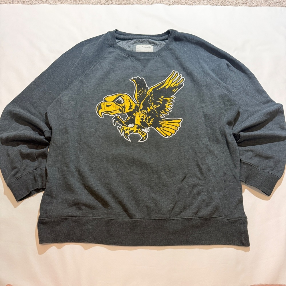 J. America Sweatshirt Mens XXL Gray Eagle Graphic Raglan Crewneck Collegiate